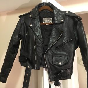 Genuine leather vintage biker jacket